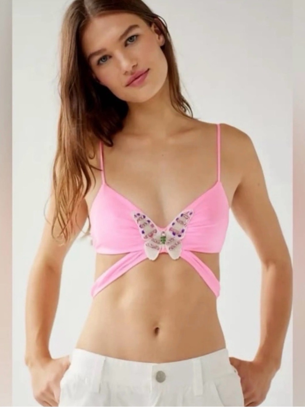 NWT Pink Butterfly Embellished Bralette